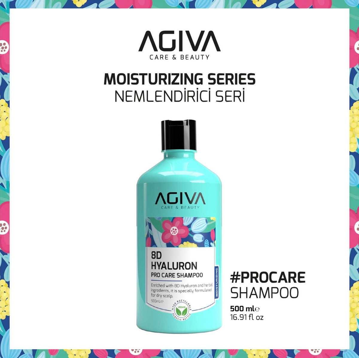 AGIVA 8D Hyaluron Pro Care Shampoo - 500ml | Niacinamide & Almond Oil