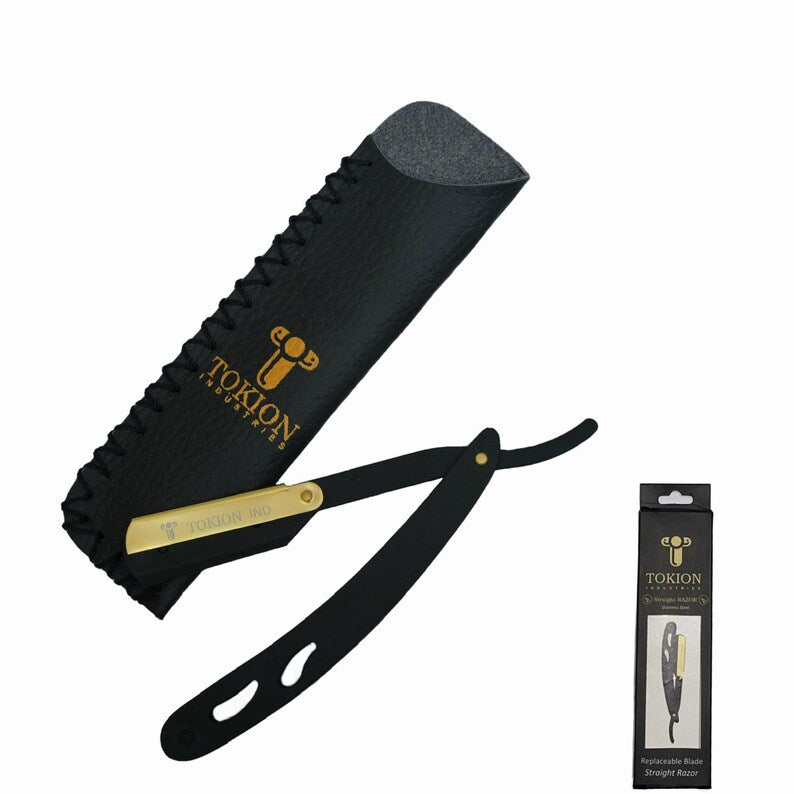 Tokion Industries Stainless Steel Straight Razor - Black/Gold