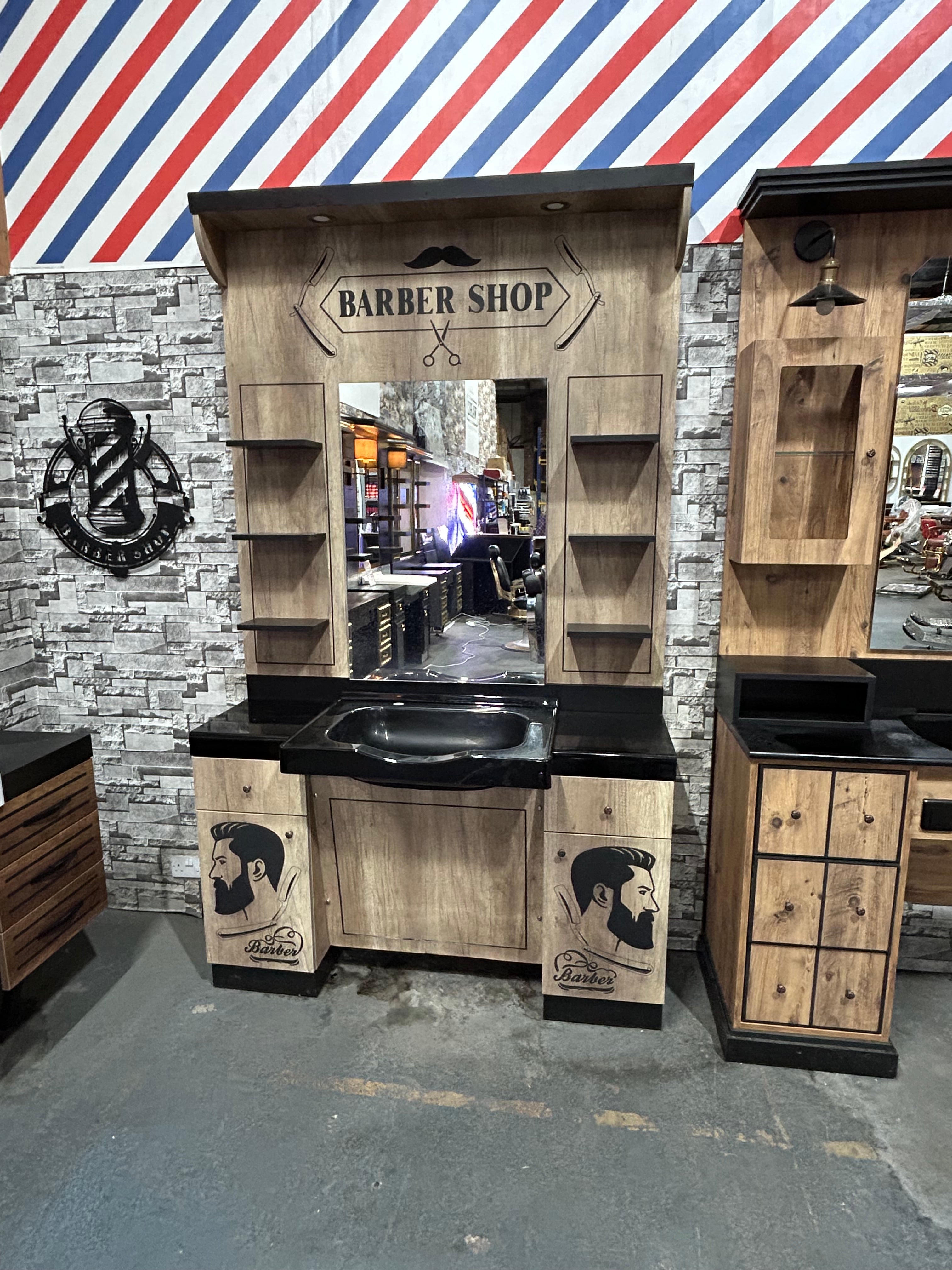 Barber Shop Station Single Unit | A+ Natural MDF Wood | Modern Design