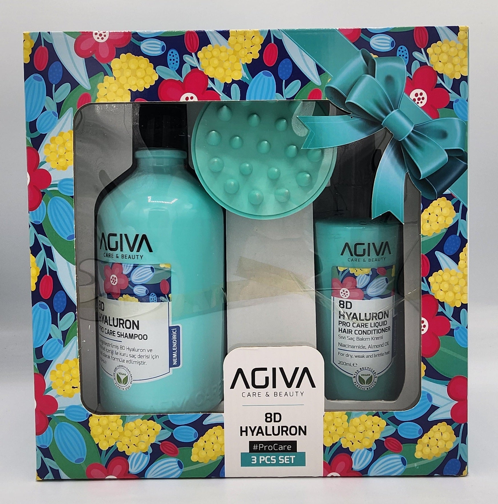 AGIVA 8D Shampoo & Conditioner with Hyaluronic Acid & Massage Comb - 3 Pc Gift Set