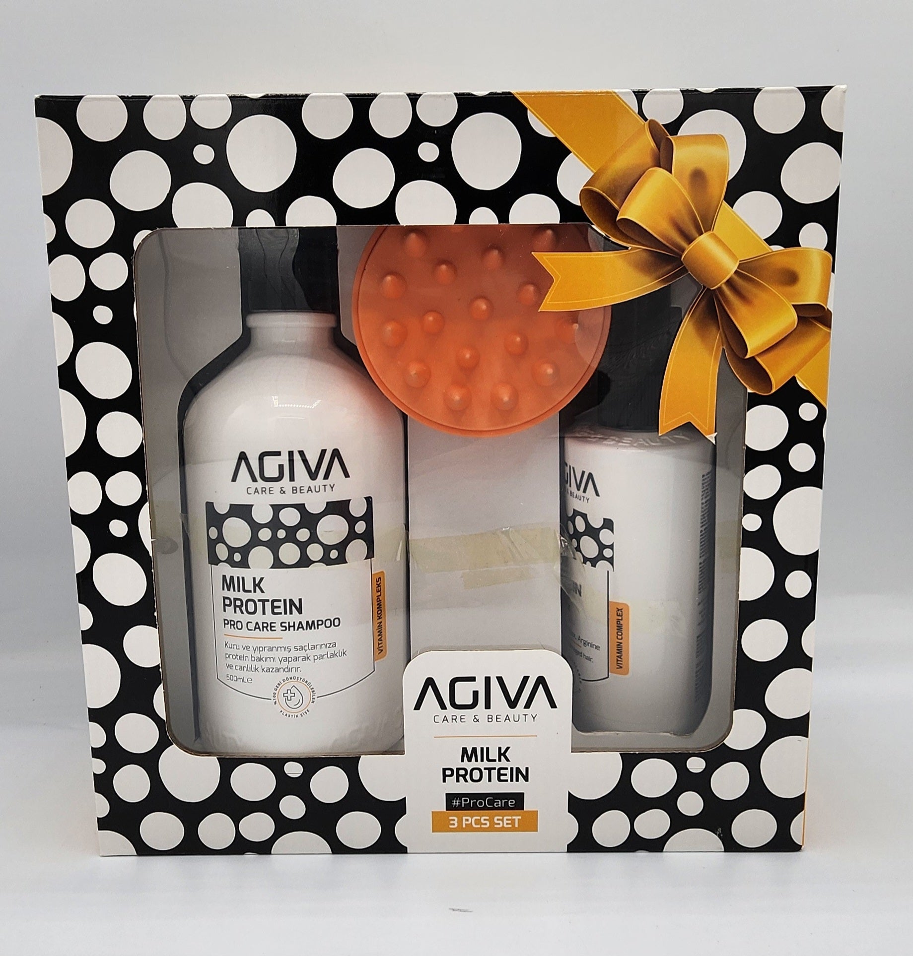AGIVA MILK PROTEIN Shampoo and Conditioner with Massage Comb - 3 Pc Gift Set