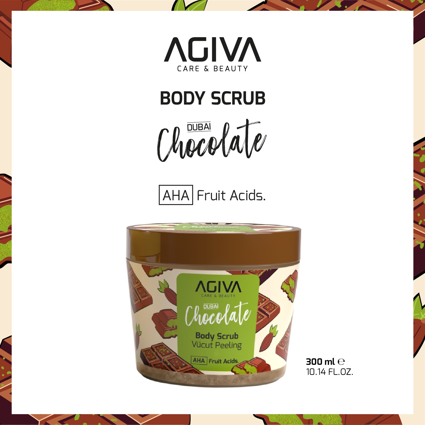 Agiva Face & Body Scrub Dubai Chocolate - AHA Fruit Acids - 300ml