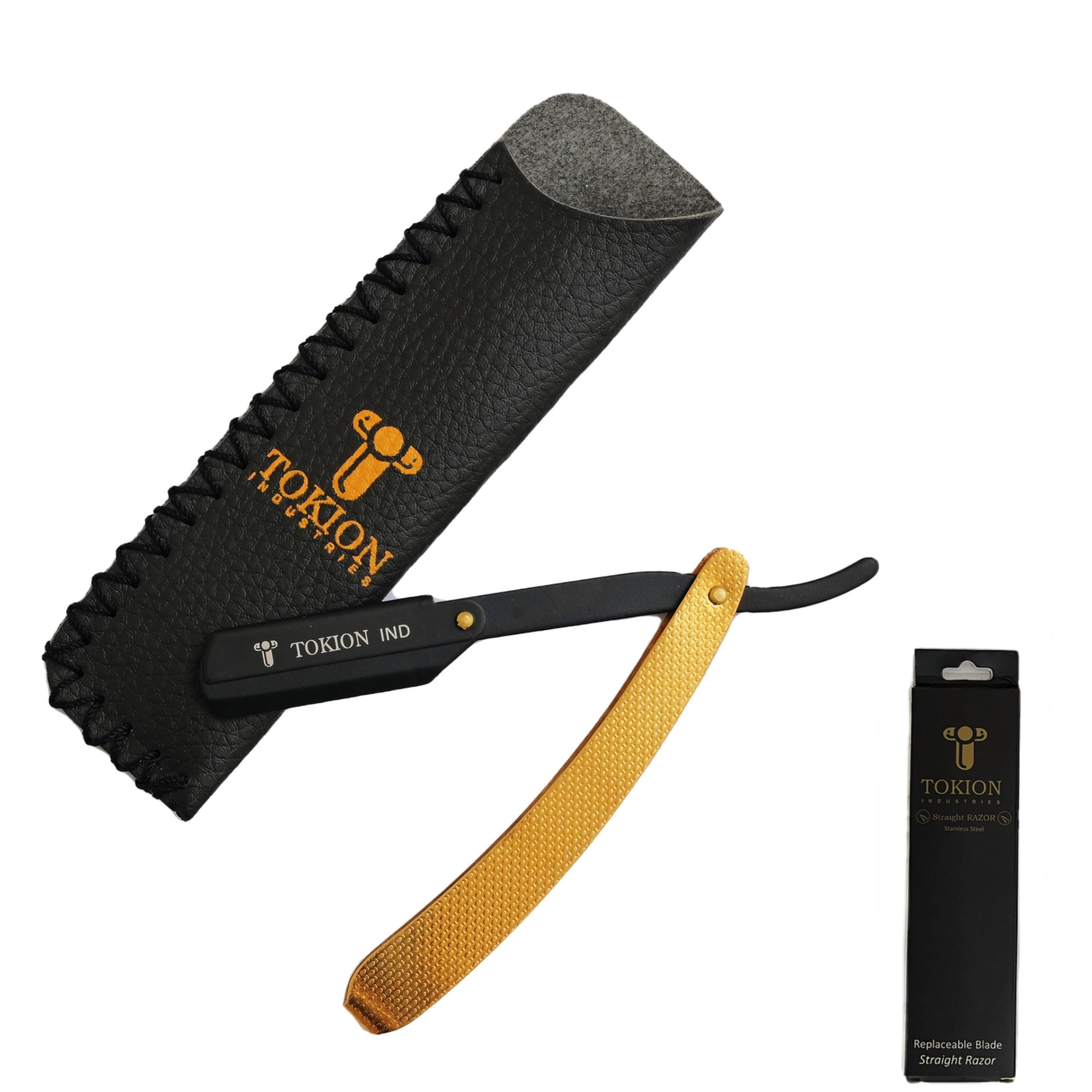 Tokion Industries Stainless Steel Straight Razor - Black/Gold