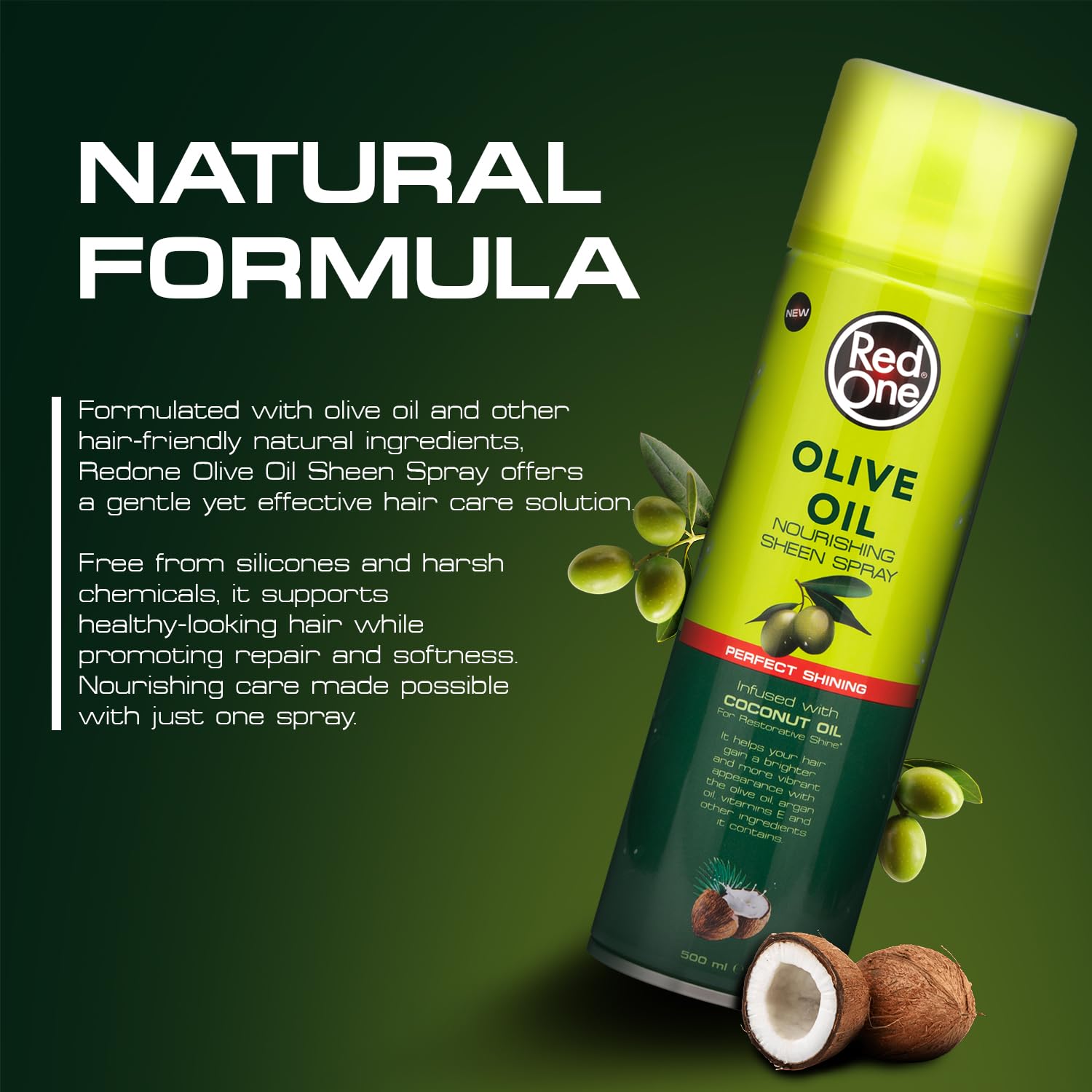RedOne Hair Sheen Spray Olive Oil infused with Coconut Oil - 500ml